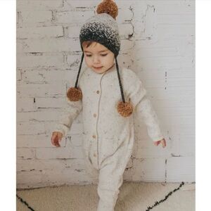 Buho Woollen‎ Jacquard Pompom Beanie | Heather grey baby / toddler Size XS